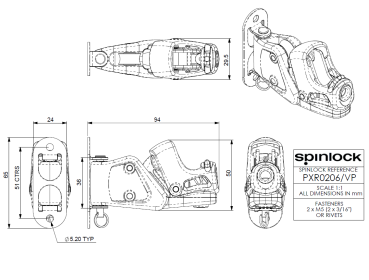 Spinlock PXR0206/VP Drill Guide und Abmessung