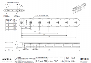 Preview: Spinlock TC50-6Y Fallumlenker Maße Bohrungen