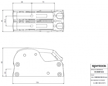 Spinlock XCS0610/2W Bohrschablone und Abmessungen