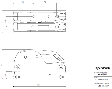 Spinlock XCS0610/2CS Bohrschablone und Abmessungen
