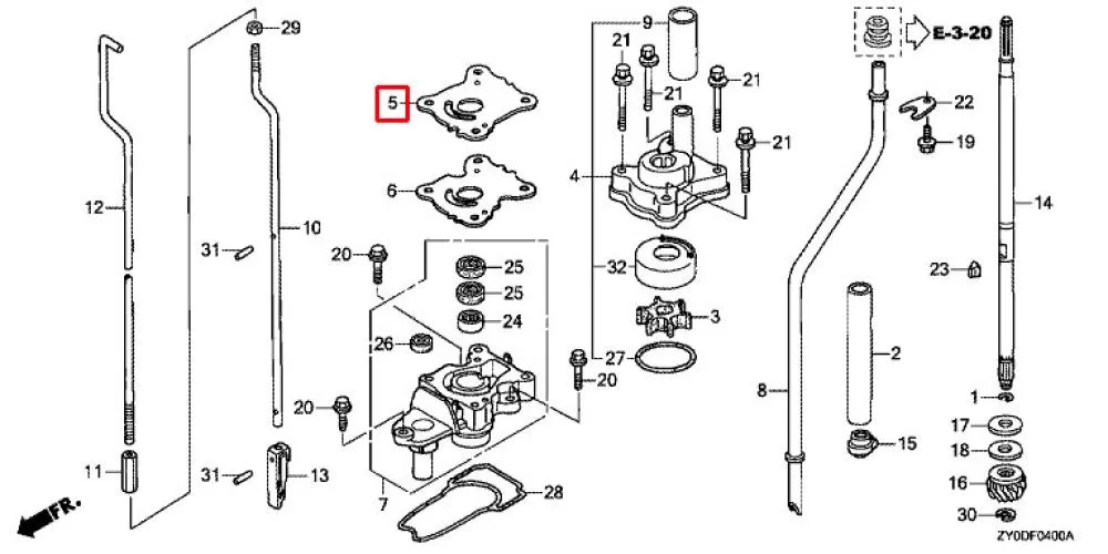 Honda Deckel Impeller 19231-ZW9-000 für BF8 / BF9.9. / BF10 / BF15 / BF20 Außenborder