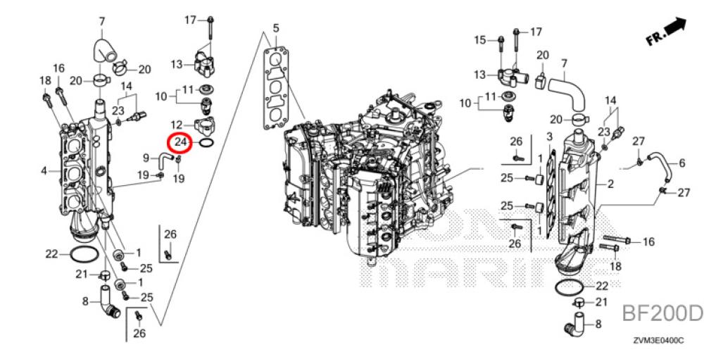 Honda Thermostatdeckel Dichtung BF75 / BF90 / BF 115 / BF130 / BF175 / BF200 / BF225 / BF250 Außenborder - 91356-SD4-952