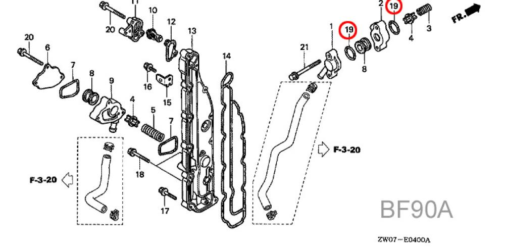 Honda Thermostatdeckel Dichtung BF75 / BF90 / BF 115 / BF130 / BF175 / BF200 / BF225 / BF250 Außenborder - 91356-SD4-952