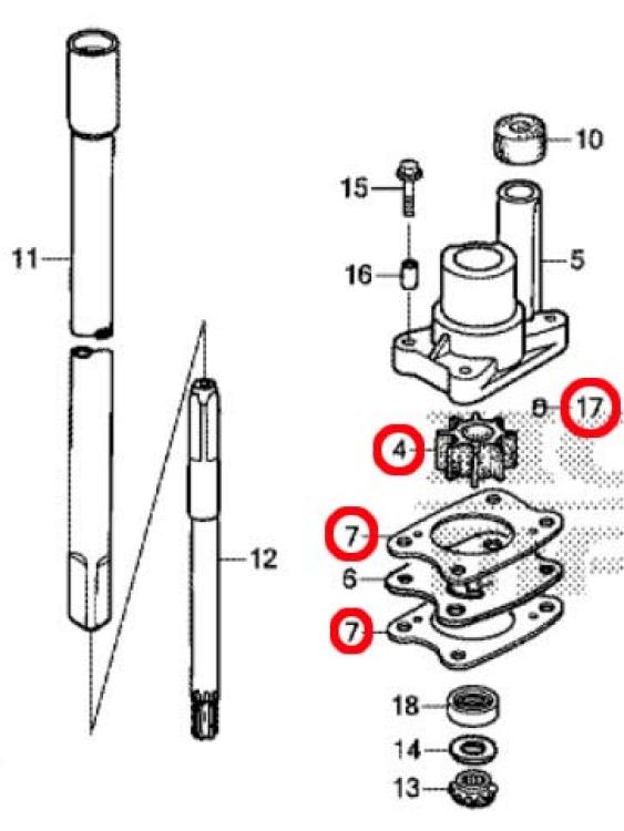 Honda Impeller Reparatur Set / Kit für BF 5 DH und BF 6 AH