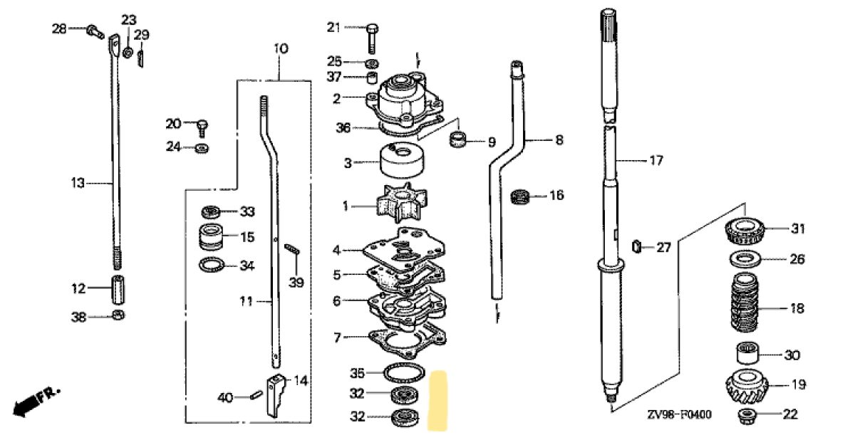 Honda Ersatzteil Nummer: 91251-ZV5-003 ersetzt 91251-ZV5-000 DICHTUNG, WASSER, 17X30X7 WASSERADDICHTUNG an der Wasserpumpe