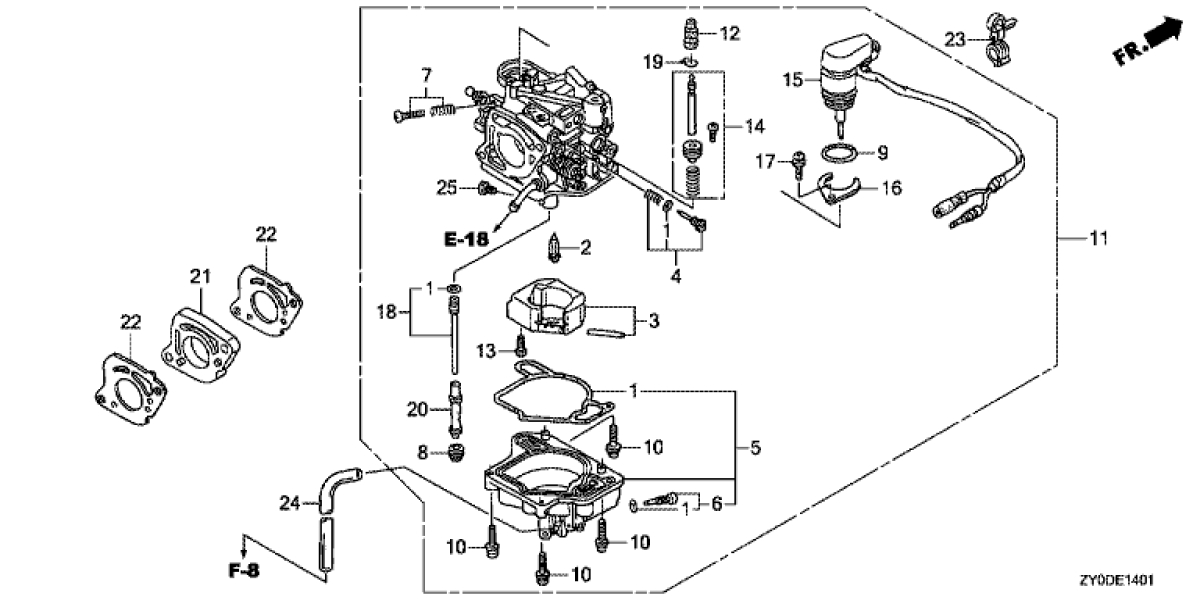 Honda Isolator Vergaser BF 15 Außenborder Teilskizze