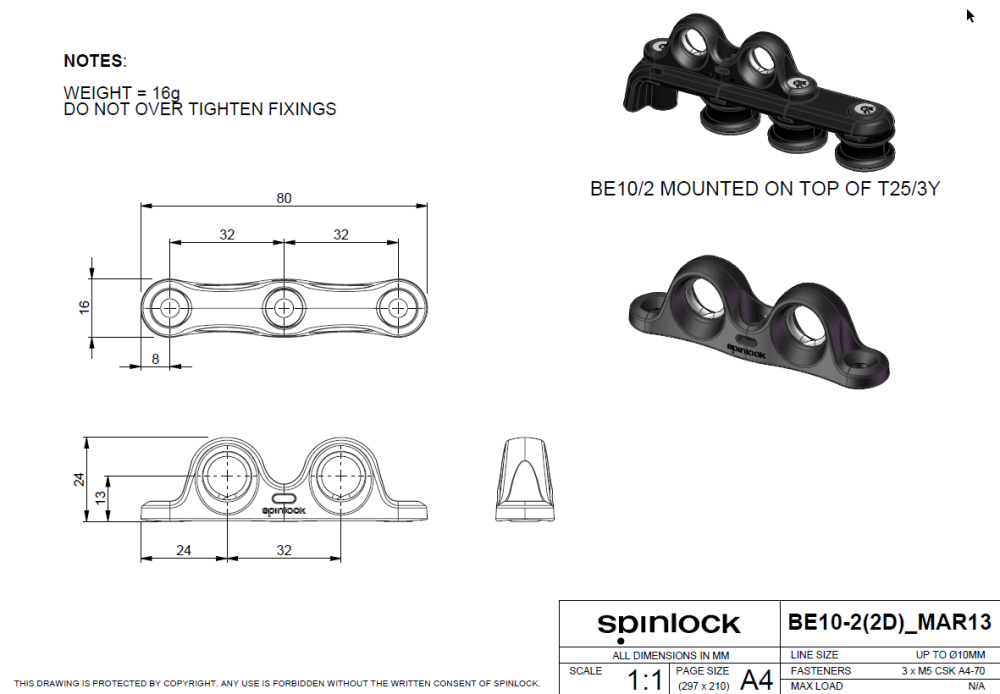 Spinlock BE10/2 Führung Maße Bohrungen
