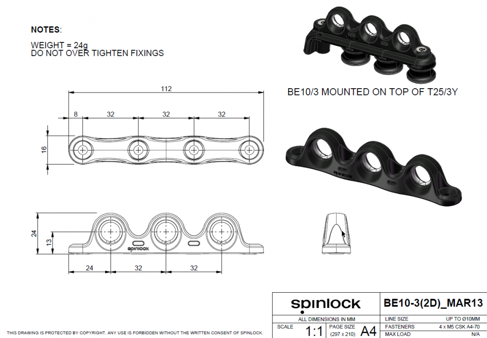 Spinlock BE10/3 Führung Maße Bohrungen