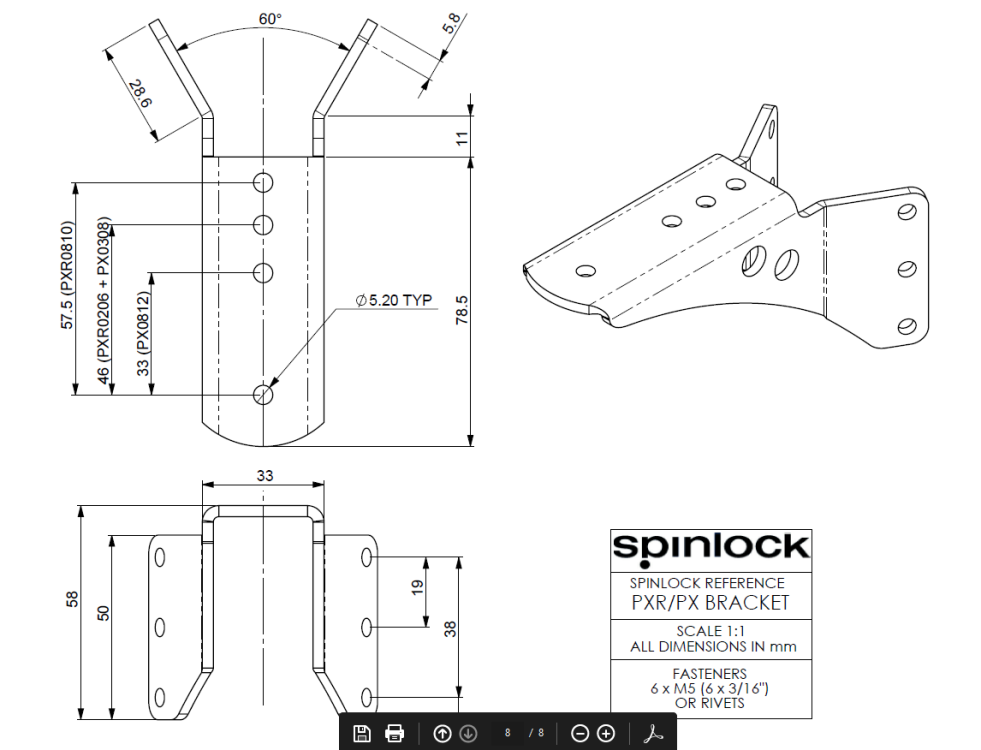 Spinlock PXR-Bracket Abmessungen