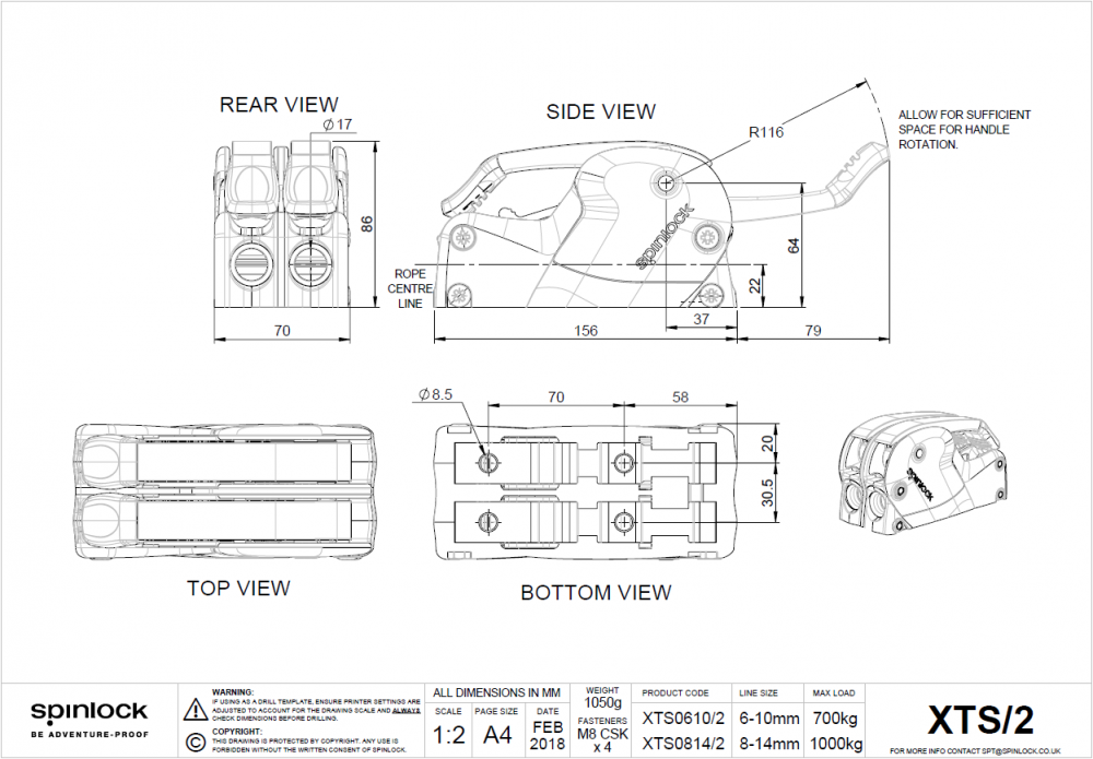 Spinlock XTS0610/2 Bohrschablone und Abmessungen