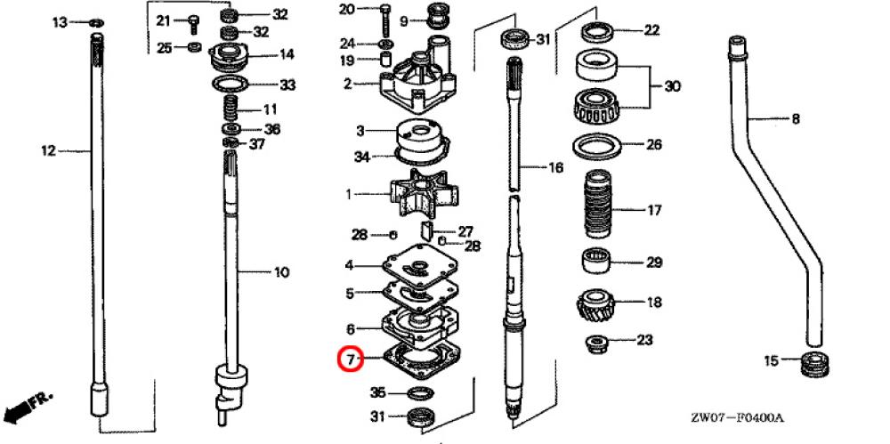Honda Impeller / Wasserpumpe Dichtung BF60 / BF 75 / BF80 / BF90 / BF100 / BF115 / BF130 Außenborder - 19242-ZW1-B00
