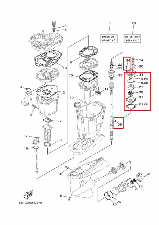 Yamaha Kit für den Austausch der Wasserpumpe bei F150C / F150D / F175C / F200A / F200B / F200C / F225B Außenborder