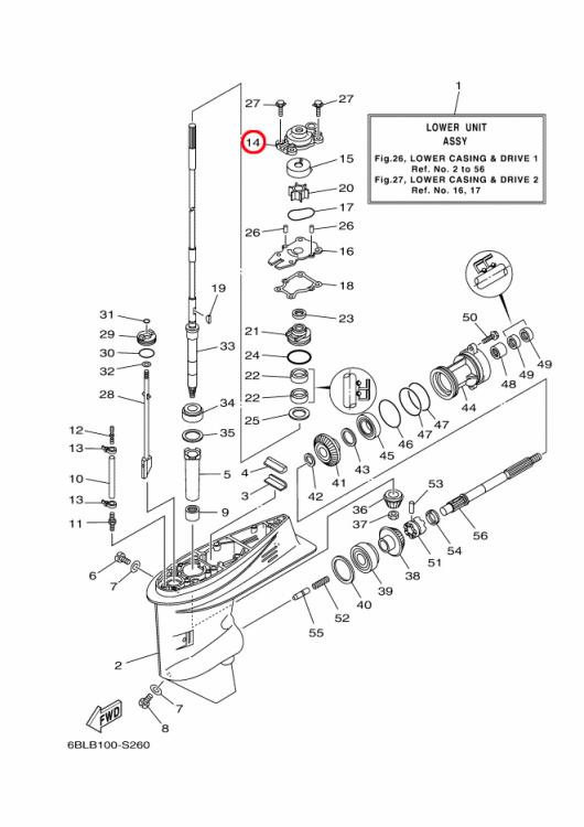 Yamaha Wasserpumpen Gehäuse 25 PS 6BL-44311-00