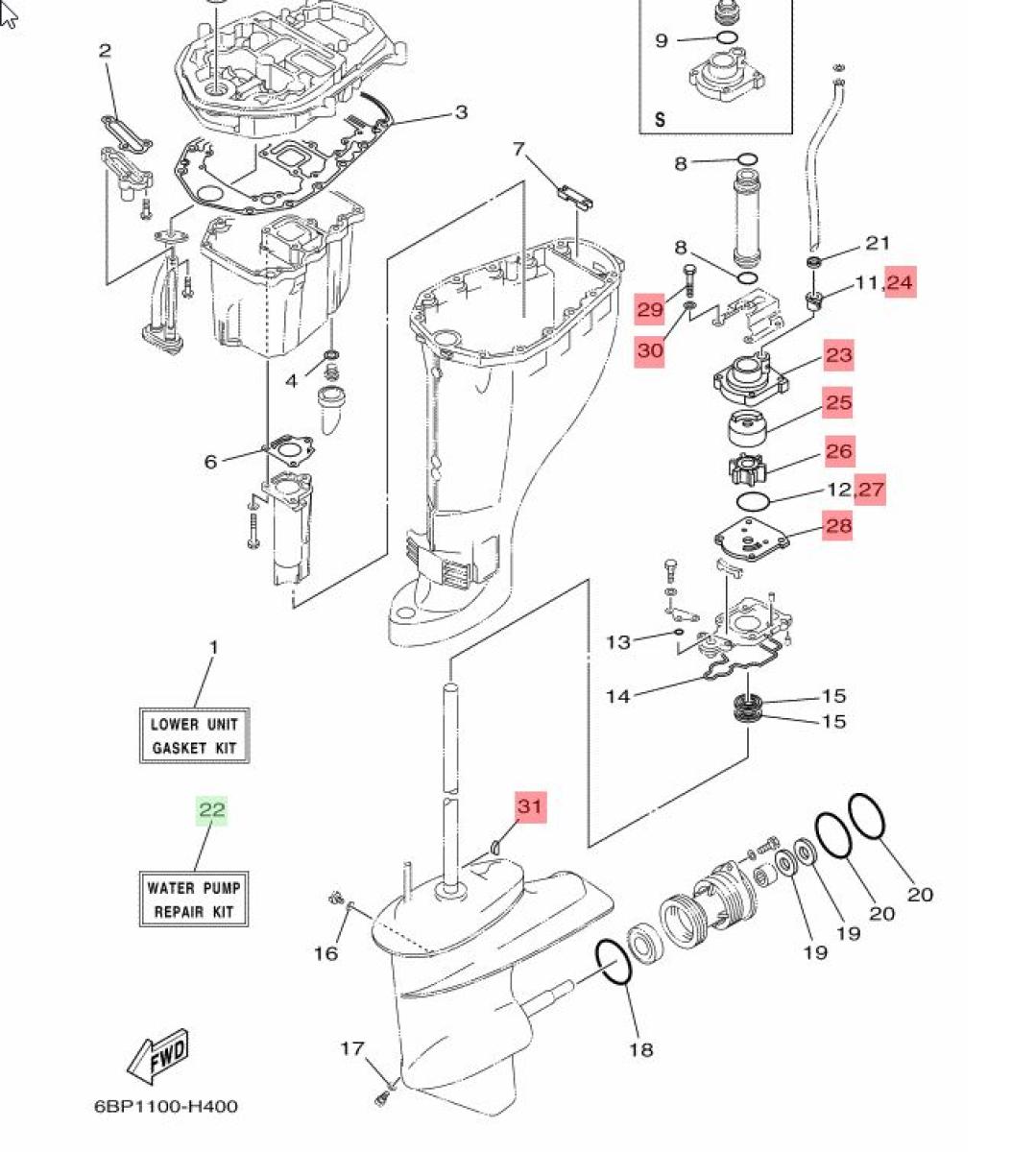 Yamaha Wasserpumpen Kit für F20A F20D F25A F25D Außenborder